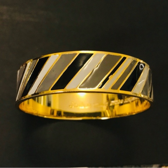 Liz Claiborne Jewelry - Liz Claiborne Bangle NWOT. Interior Engraved. Black, white, gray stripes